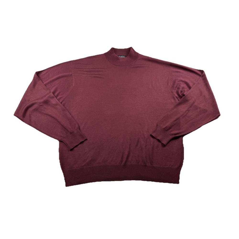 Anthology 100% Silk Mens Sweater Long Sleeve Mock Neck Burgundy Size Large